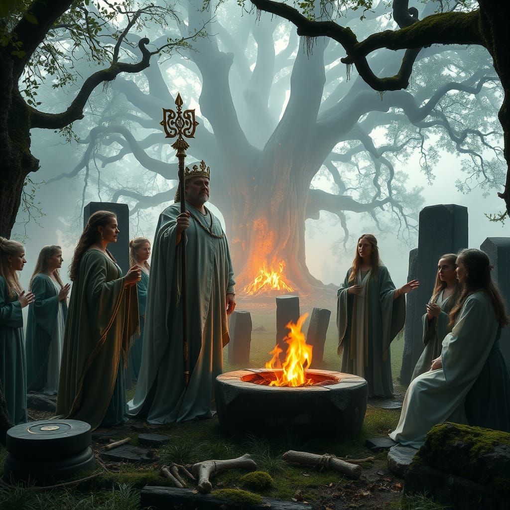 Ancient Baltic Ritual Scene in Ethereal Midsummer Glow