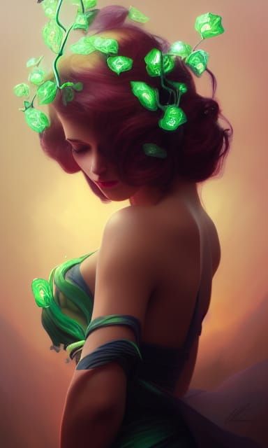 Romantic Rose Vines Portrait in Mixed Media Style