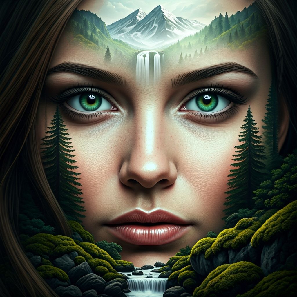 Surreal Double Exposure Portrait Blends Woman With Nature