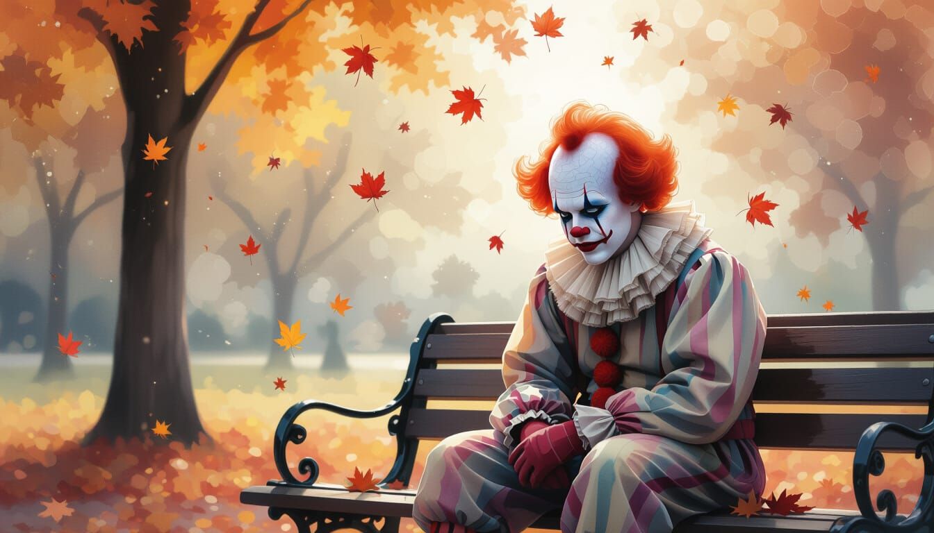 Melancholic Clown in Autumn Park Digital Art