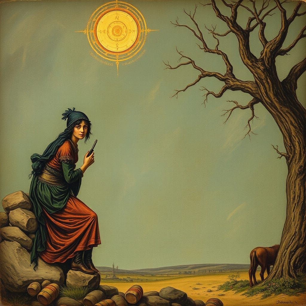 Pointillist Allegory in Oil Painting Style