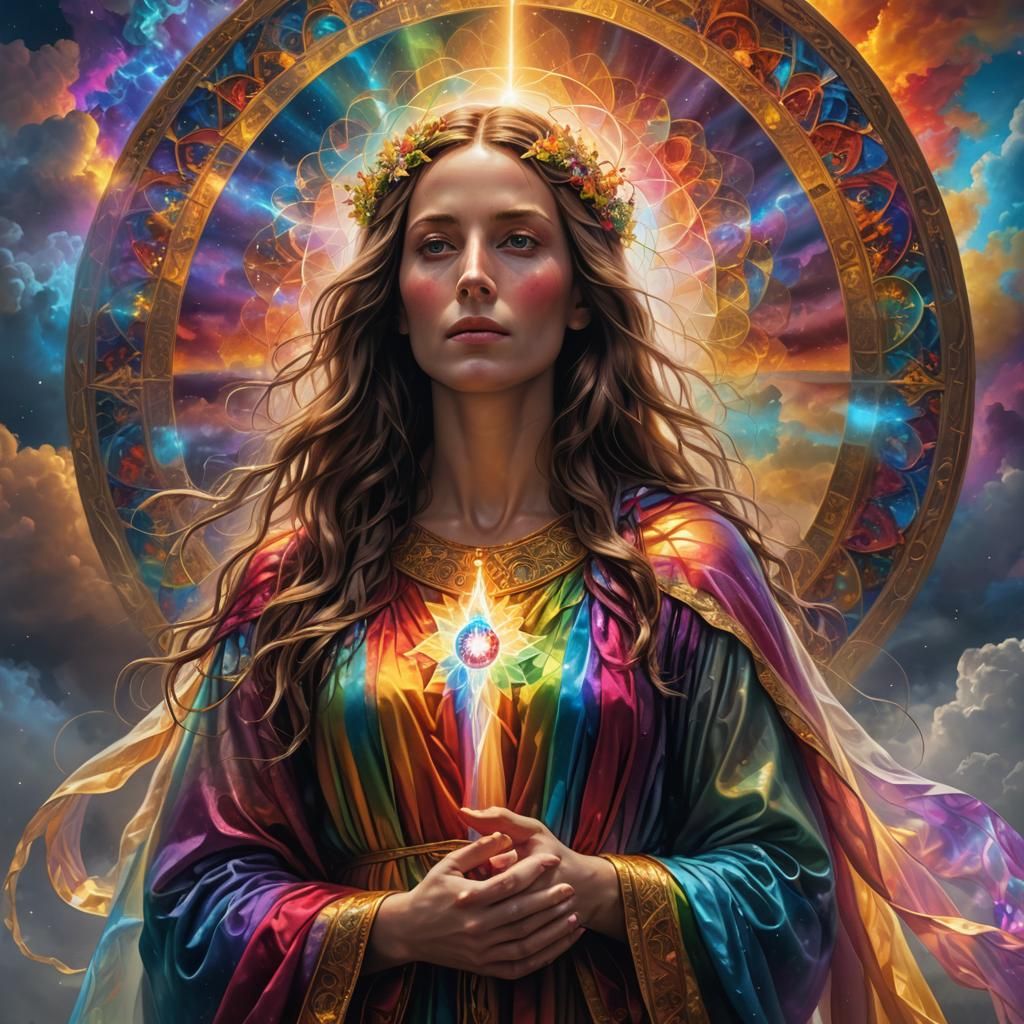 Mary Magdalene in Rainbow Fractal Aura, Sacred Art