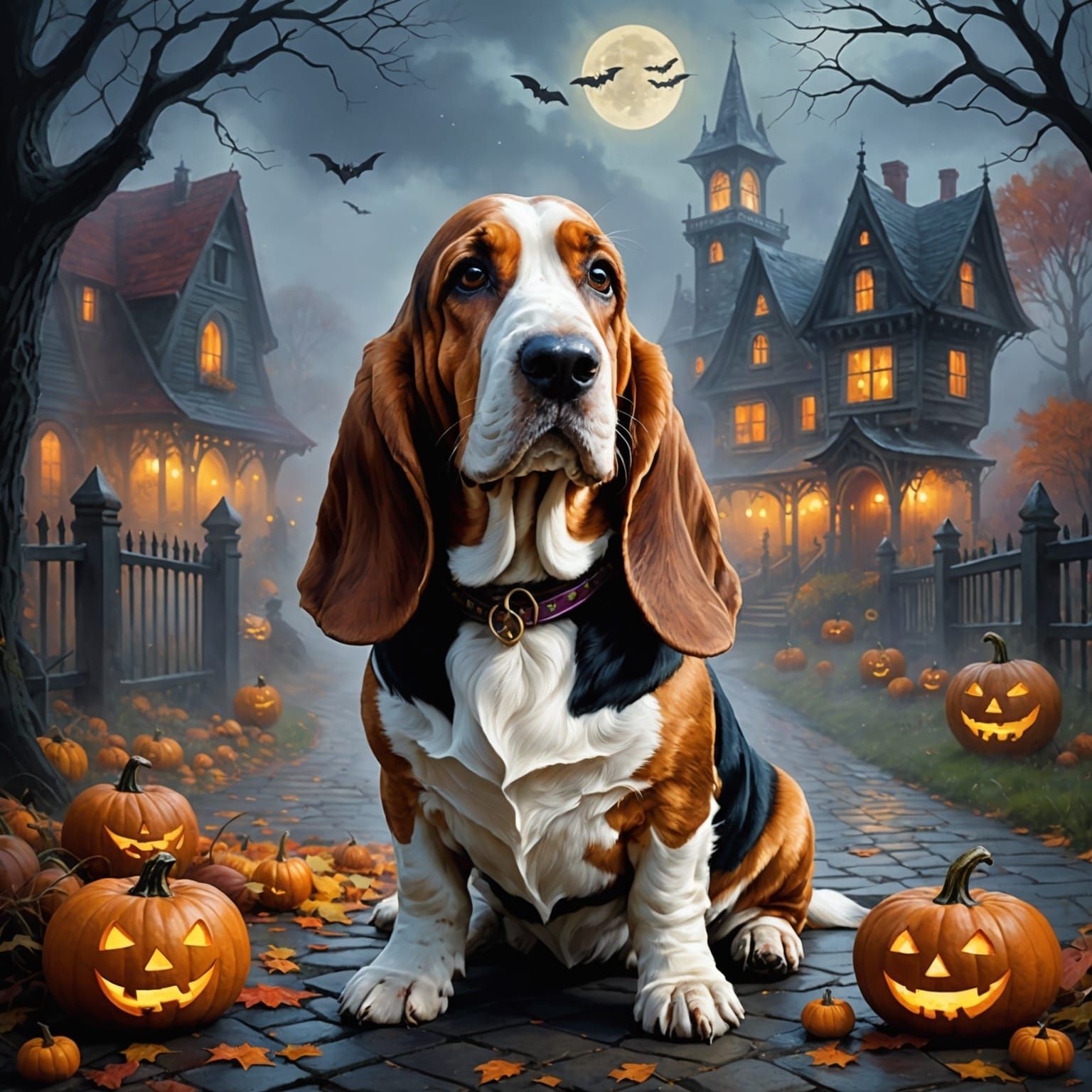 Basset Hound Celebrates Halloween in Ethereal Style