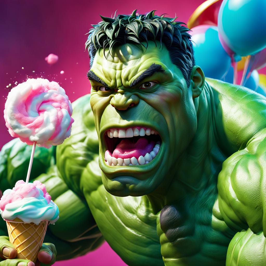 Hulk Eats Fairy Floss: 3D Digital Art