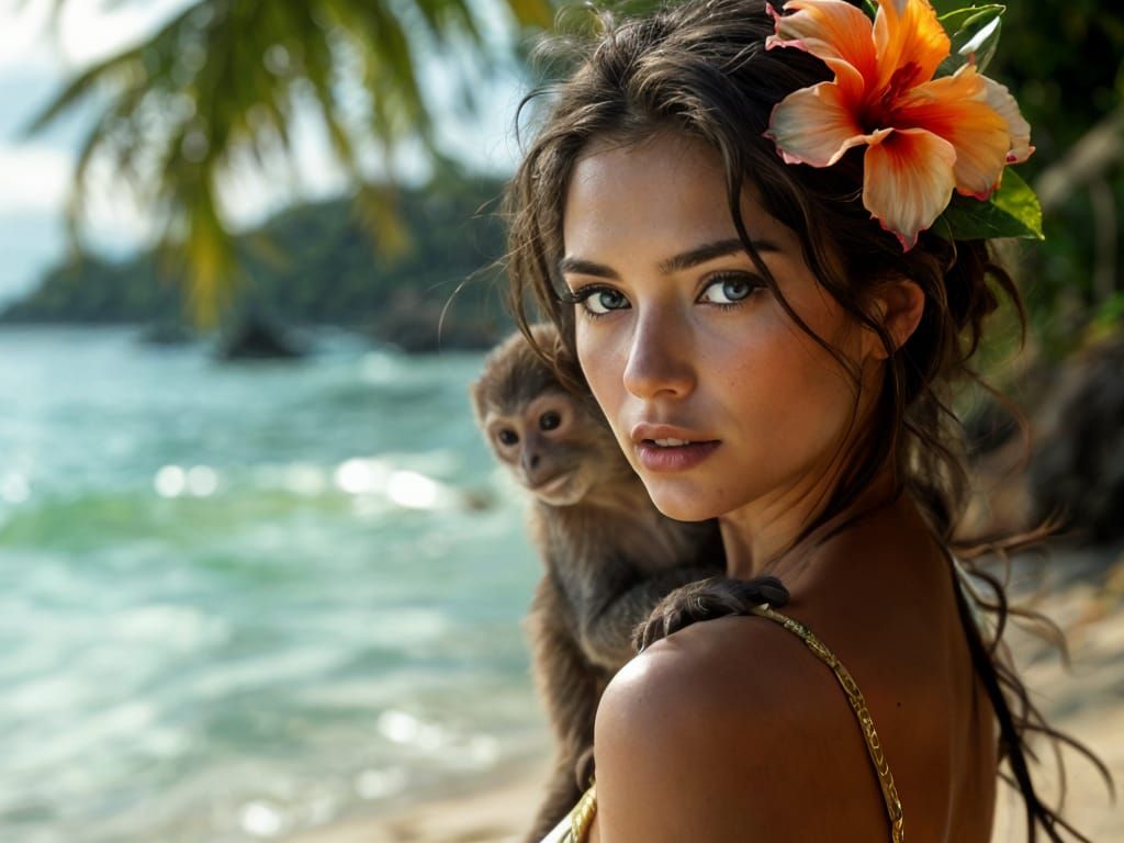 Sensual Island Enigma in Photorealistic Noir Style