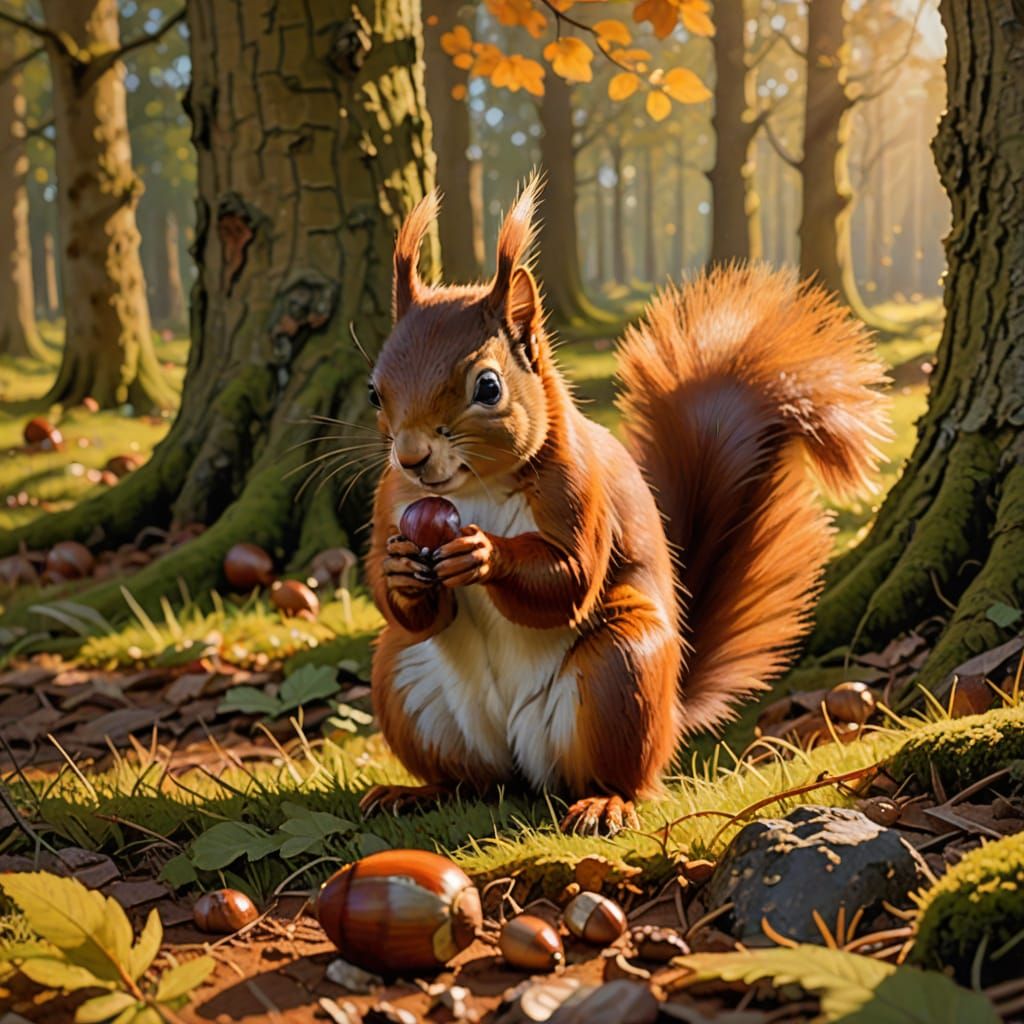 Red Squirrel in Scottish Glade: Romanticism Painting