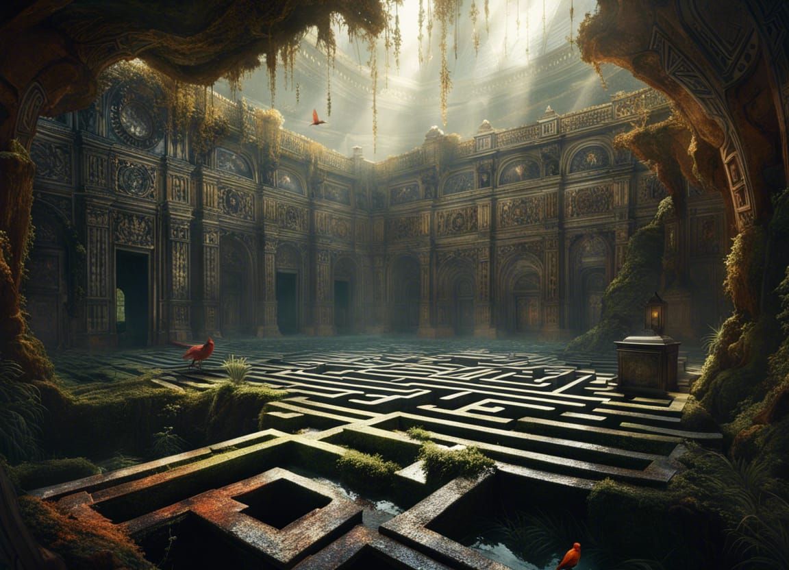 Mysterious Ancient Maze: Detailed Bird's-Eye View