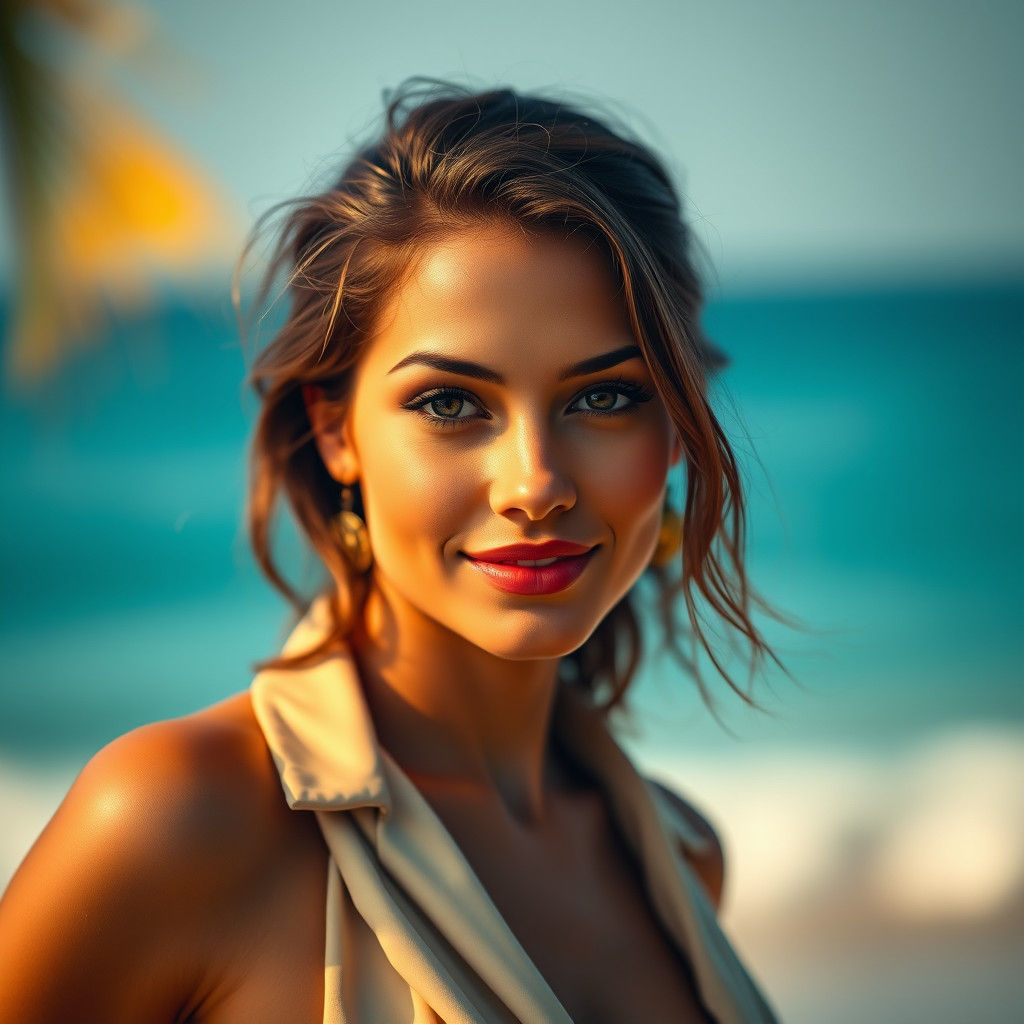 Brazilian Woman Portrait with Golden Glow and Bokeh