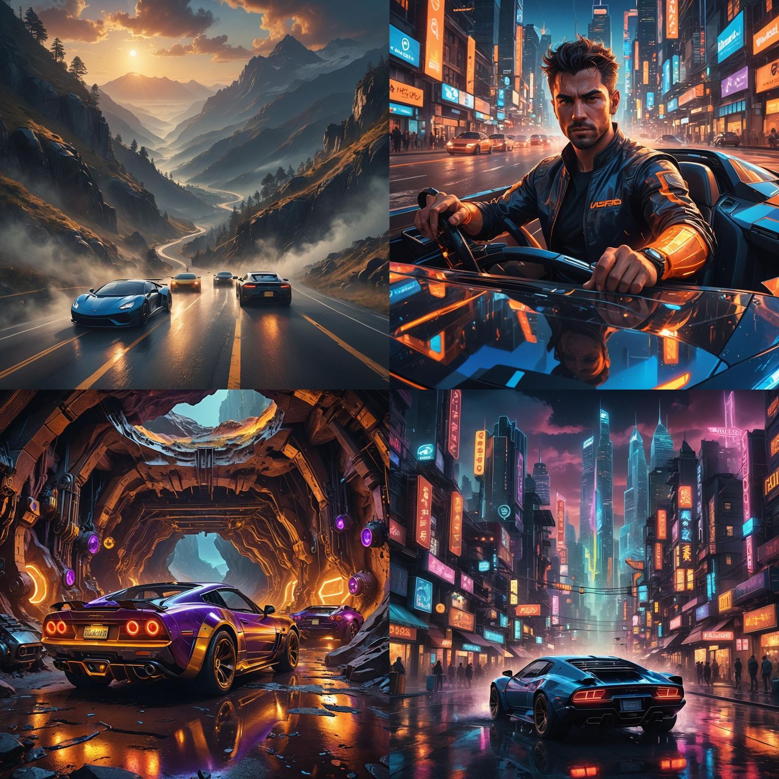 Sports Car Advertisement Banner in Detailed Matte Painting