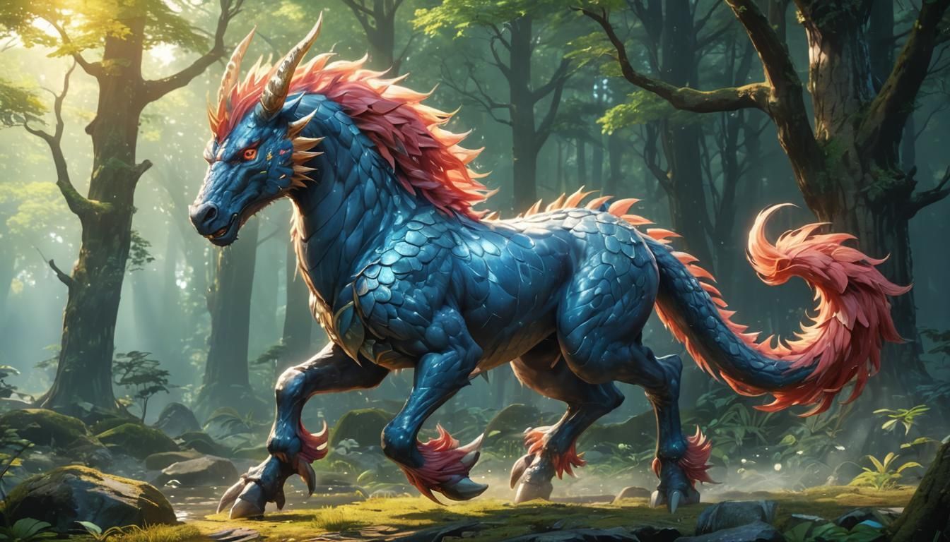 Kirin Roaming in a Magic Forest: Anime Art