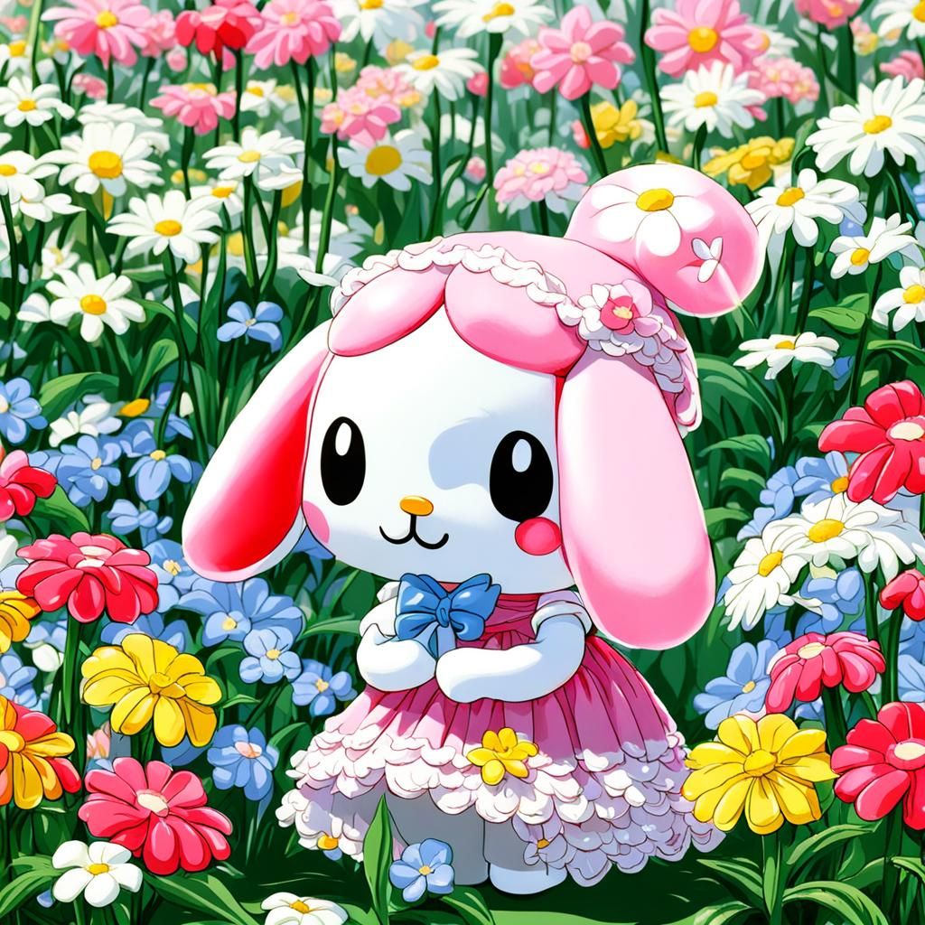 My Melody Smelling Flowers in a Field