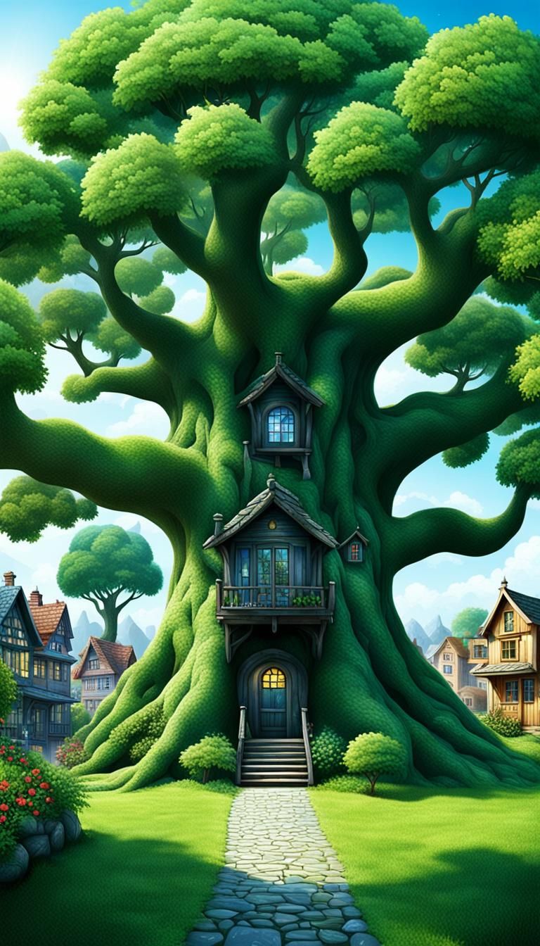 Magical Tree Town in a Lush Forest