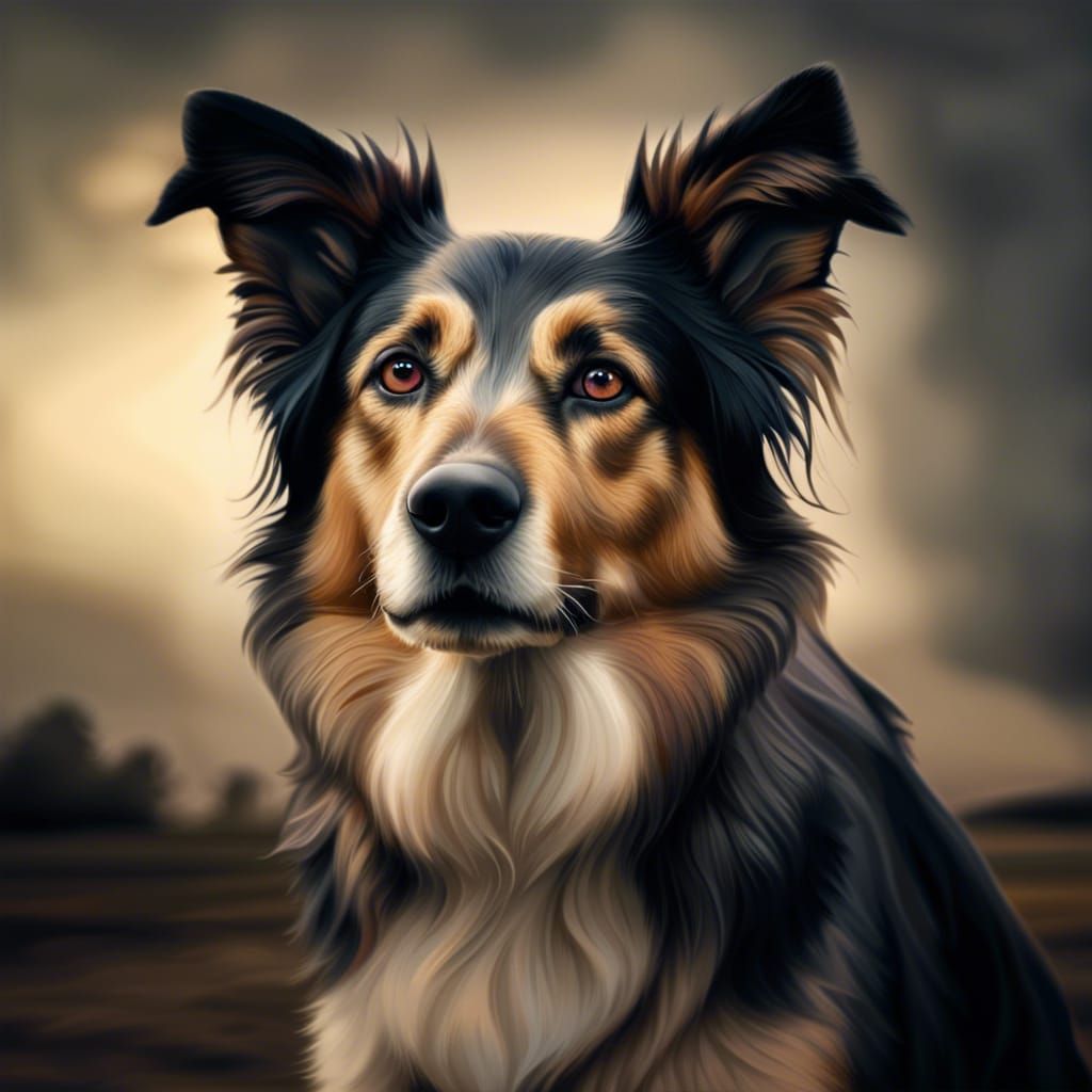 Hyperrealistic Border Collie German Shepherd Mix Portrait