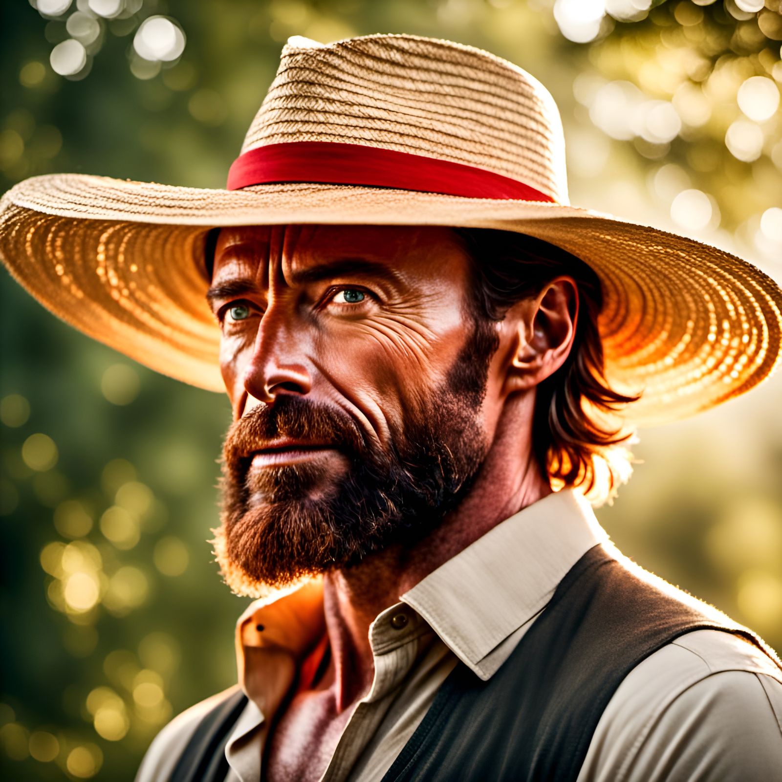 Man with Straw Hat in Impressionist Style