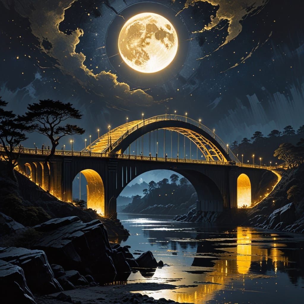 Epic Bridge at Solar Eclipse in Luxurious Architectural Styl...