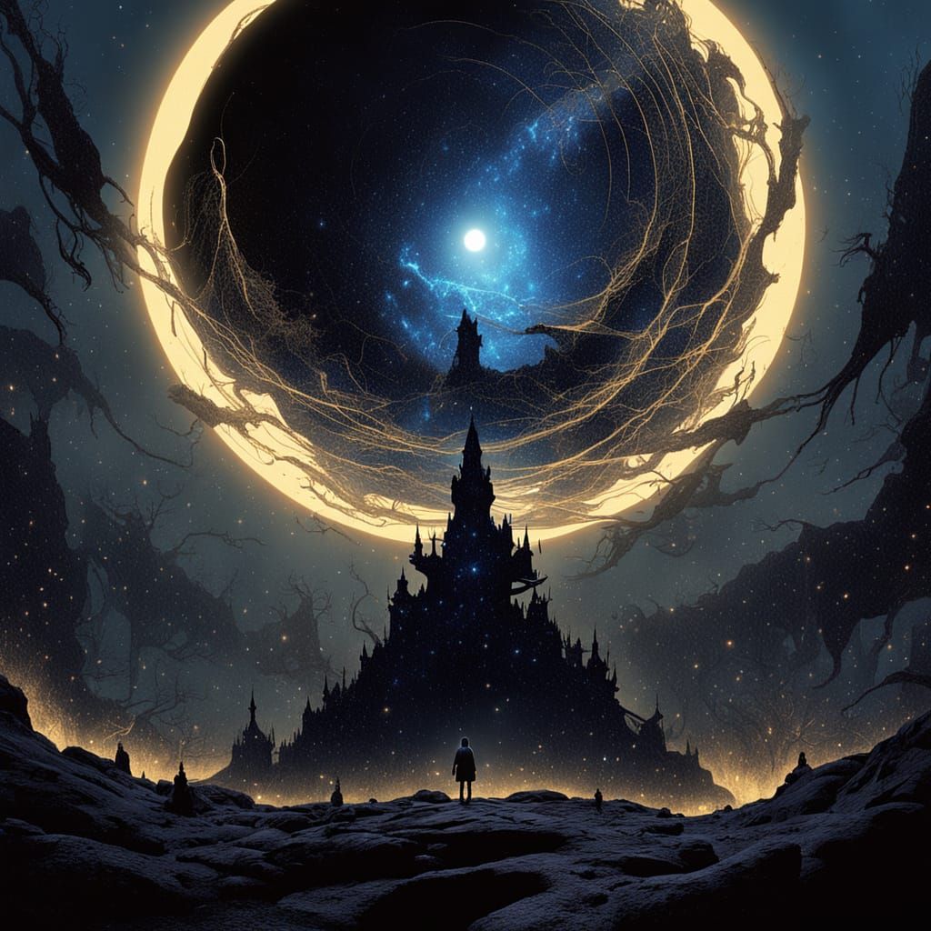 Spectral Fisherman in Cosmic Nebula Dark Fantasy Art