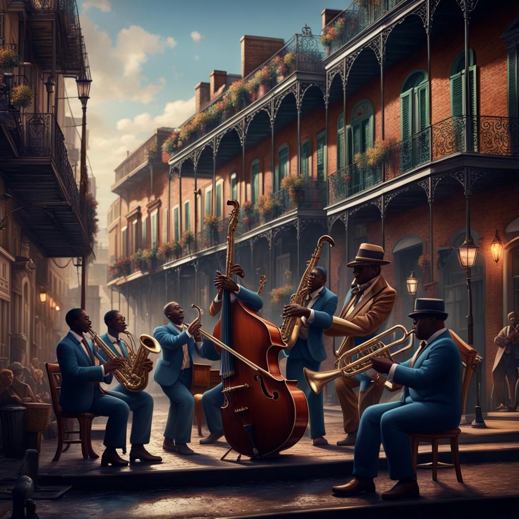 French Quarter Jazz Band in Detailed Matte Painting