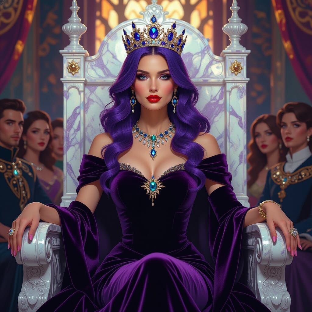 Regal Queen with Violet Hair and Sapphire Crown