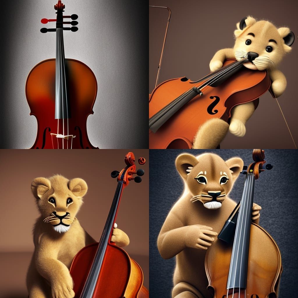 Baby Lion Cello Portrait in 3D Cellshading