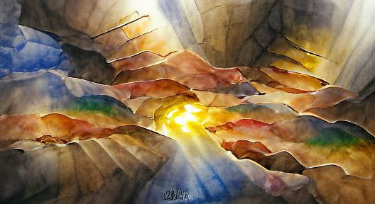 Watercolor Descent with Sunshine Rays