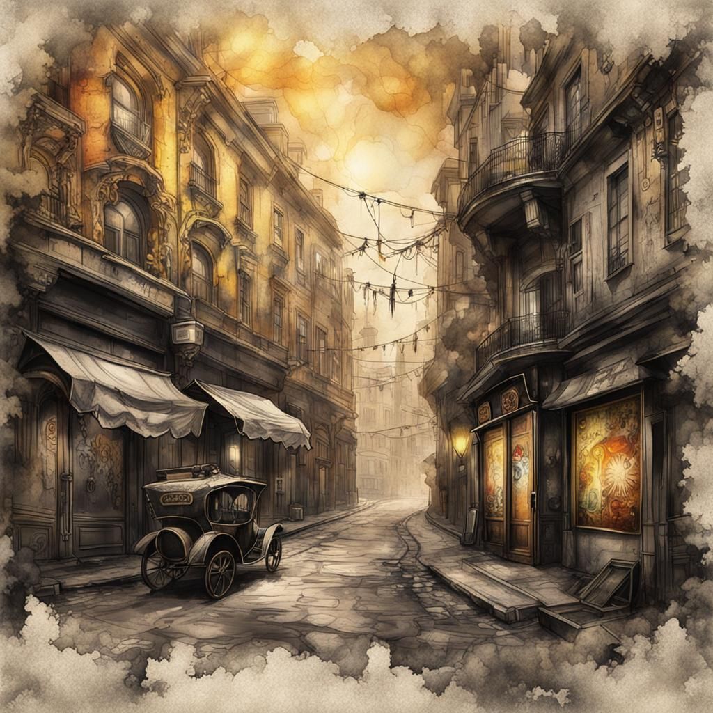 Steampunk Street Art in Graphite and Ink