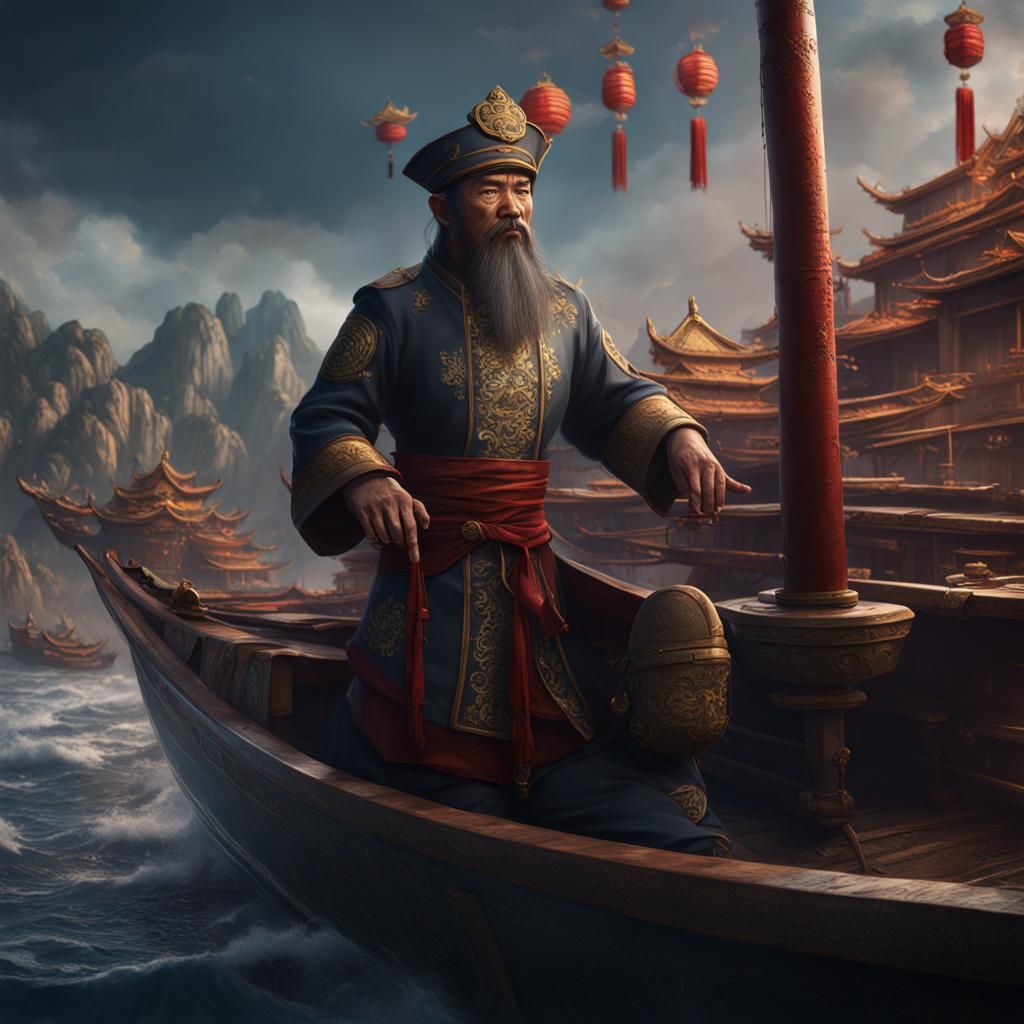Detailed Matte Painting of Chinese Boat Captain