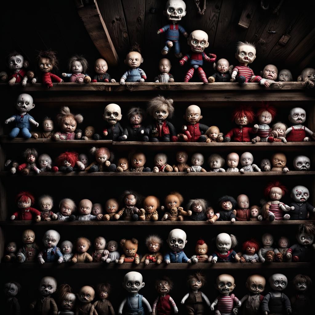 Scary Toy Dolls in a Dark Attic