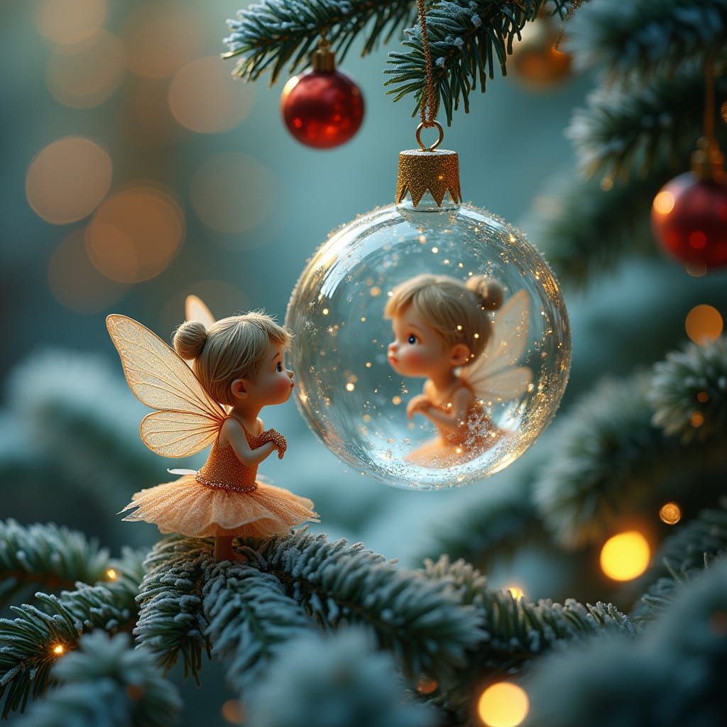 Delicate Christmas Fairy in Opulent Winter Wonderland