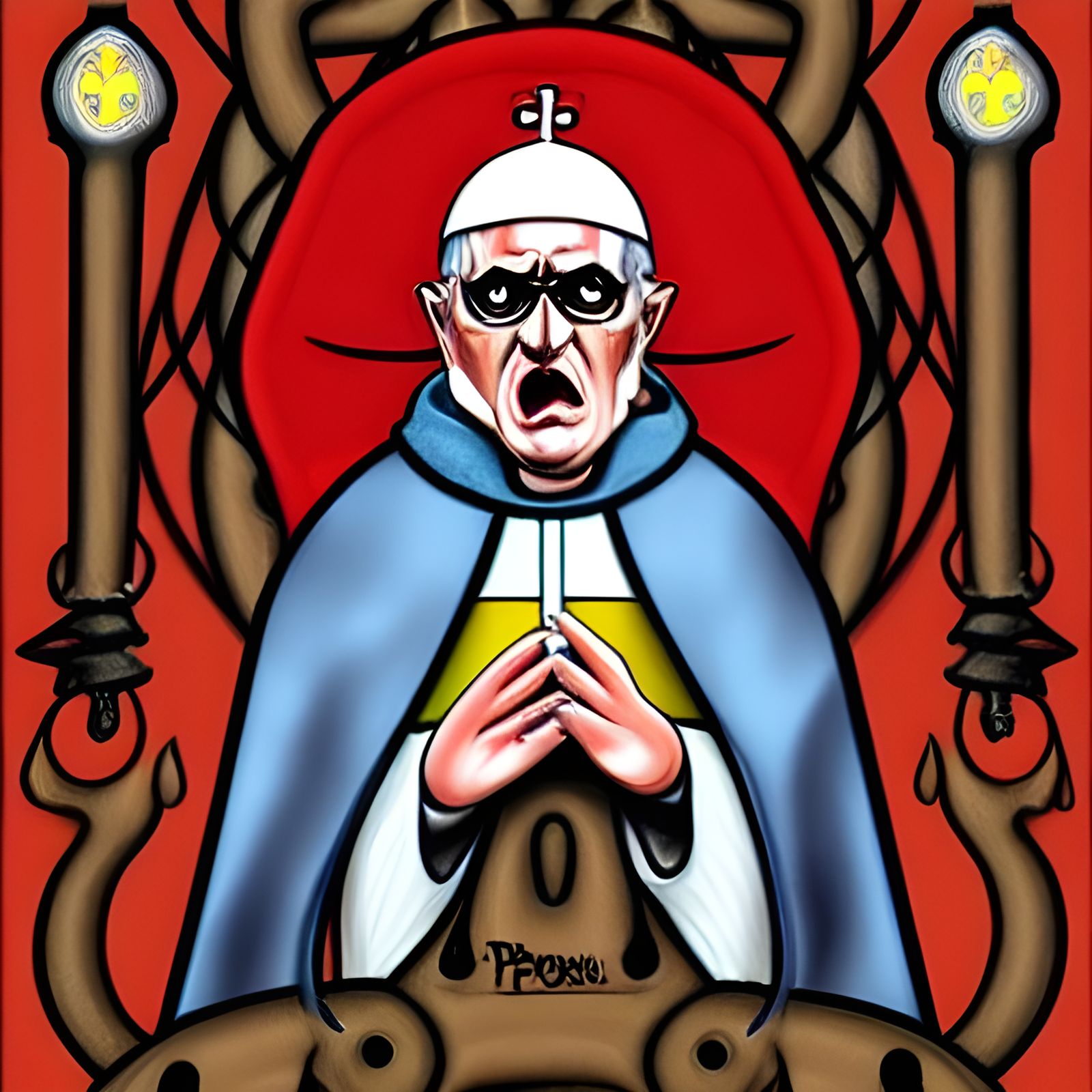 The Evil Pope in Lowbrow Art Style