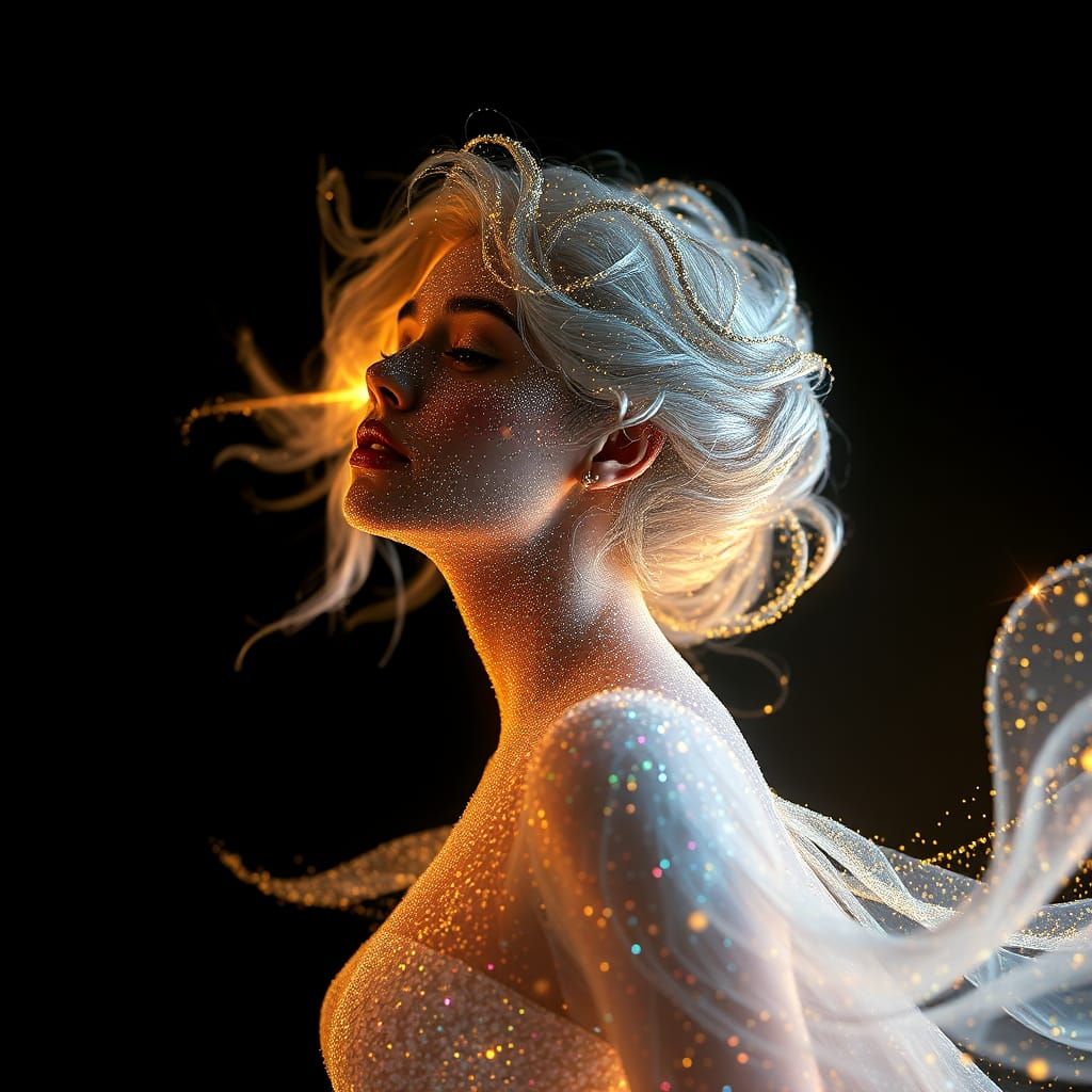 Stardust Woman in Gown of Light, Hyperdetailed