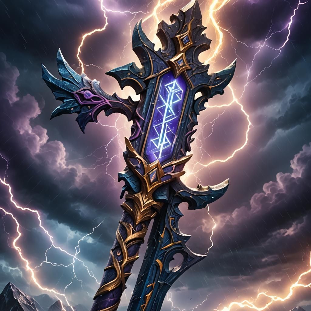 Glowing Mystical Staff Against Stormy Sky