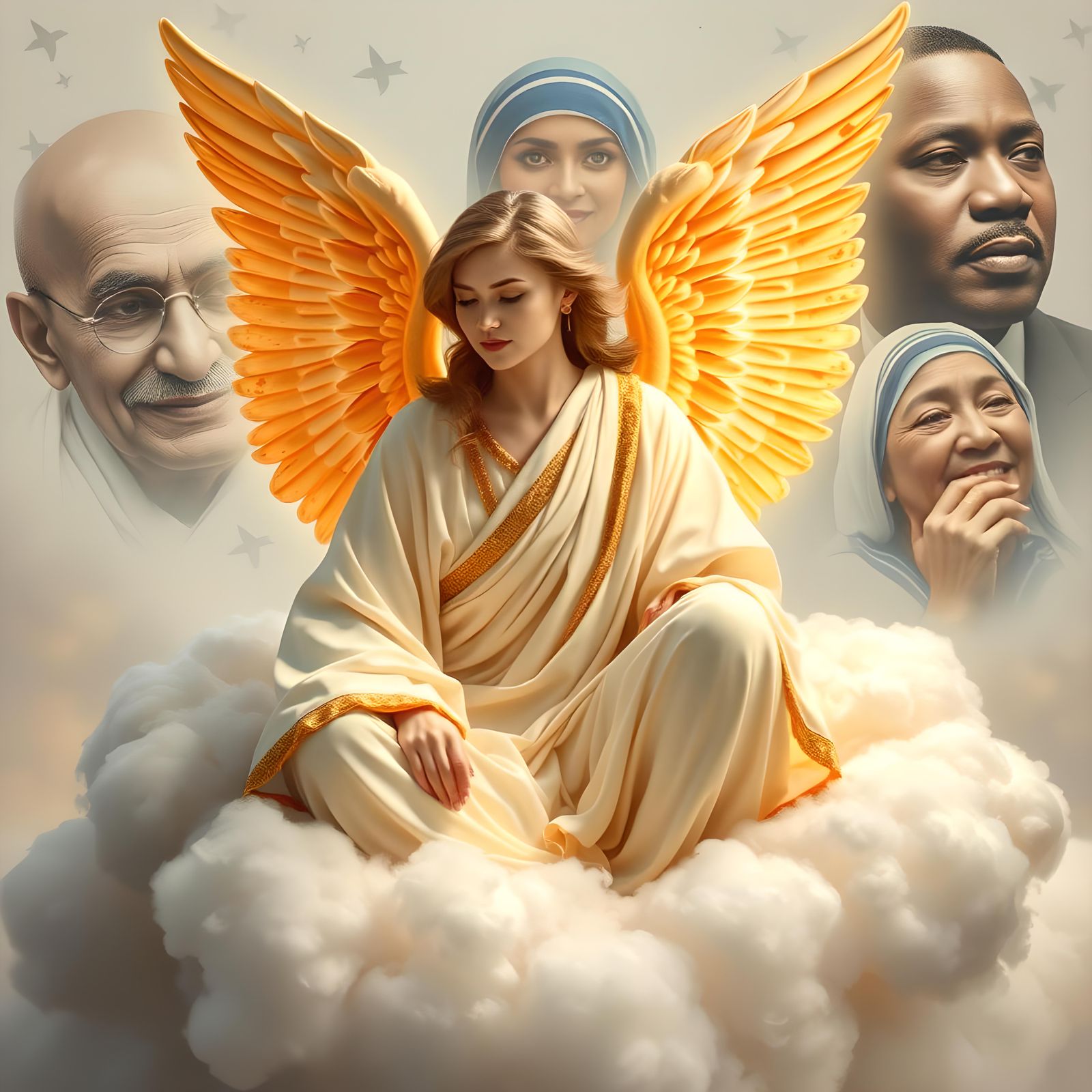 Golden-Winged Angel on Cloud Collage