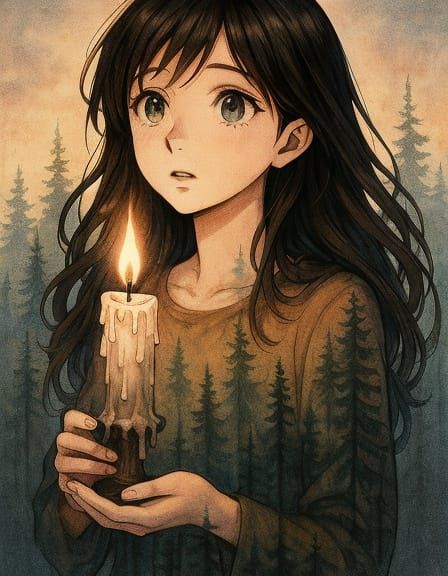 Manga Style Double Exposure of Woman with Candle
