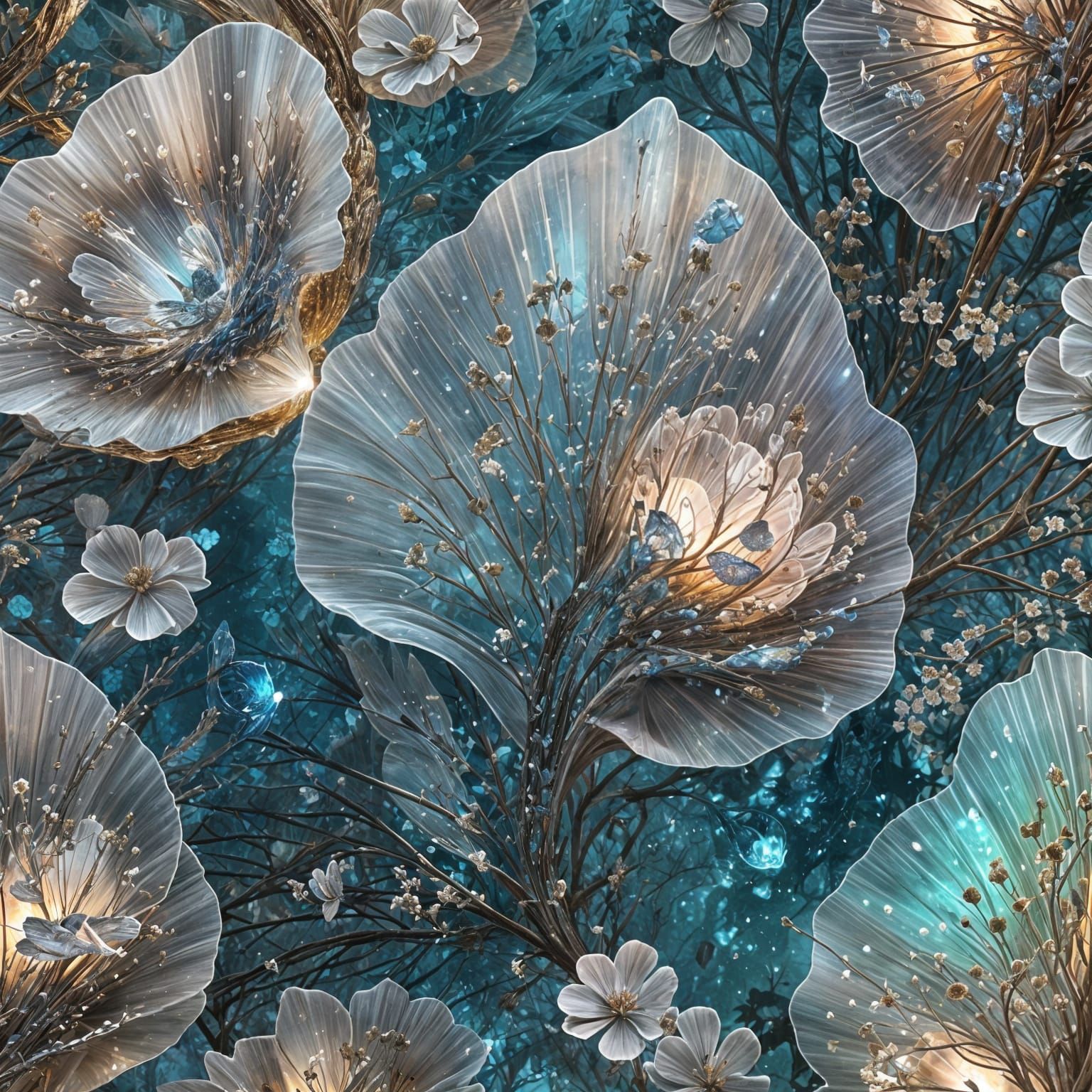 Transparent Crystal Sculpture of Flowers