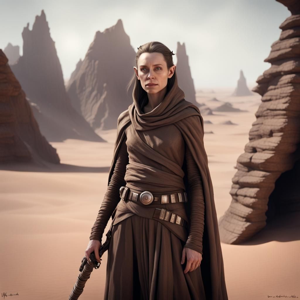 Dathomirian Witch on Desolate Planet, Photorealistic Image