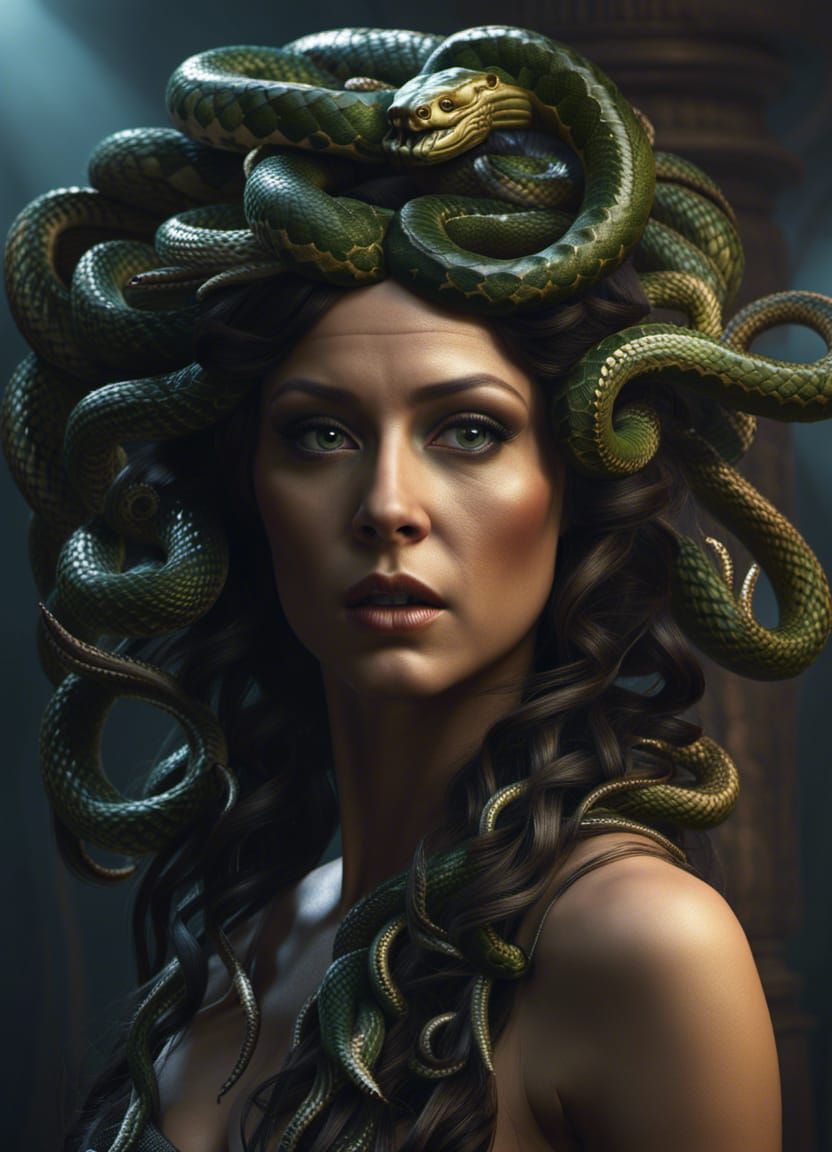 Eerie Portrait of Medusa with Snakes in CGI