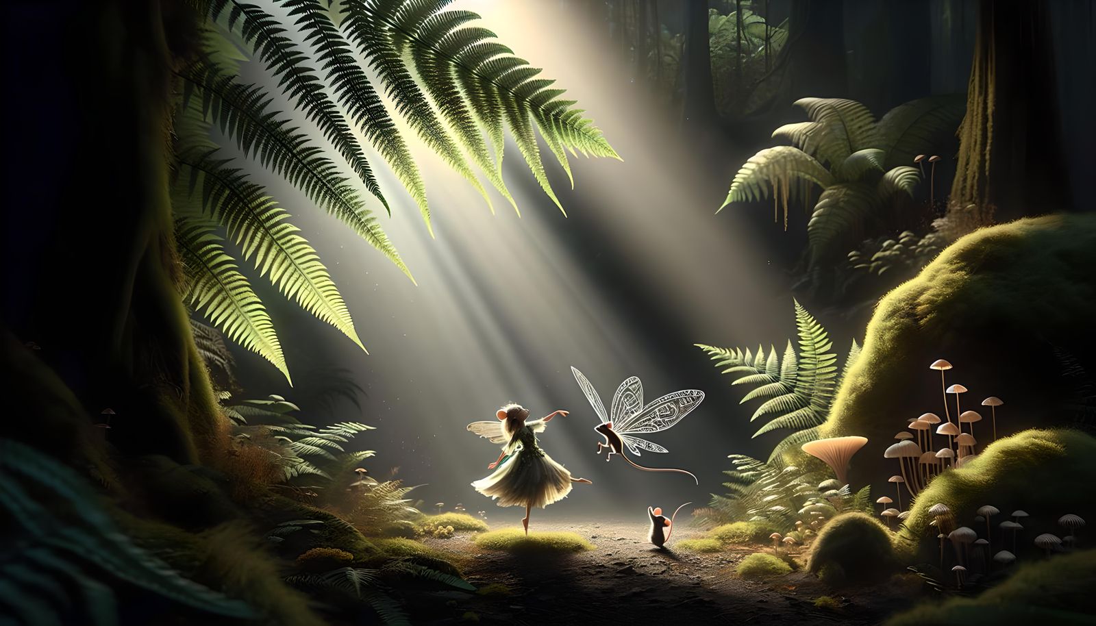 Fairy and Mouse Dance in Enchanted Forest
