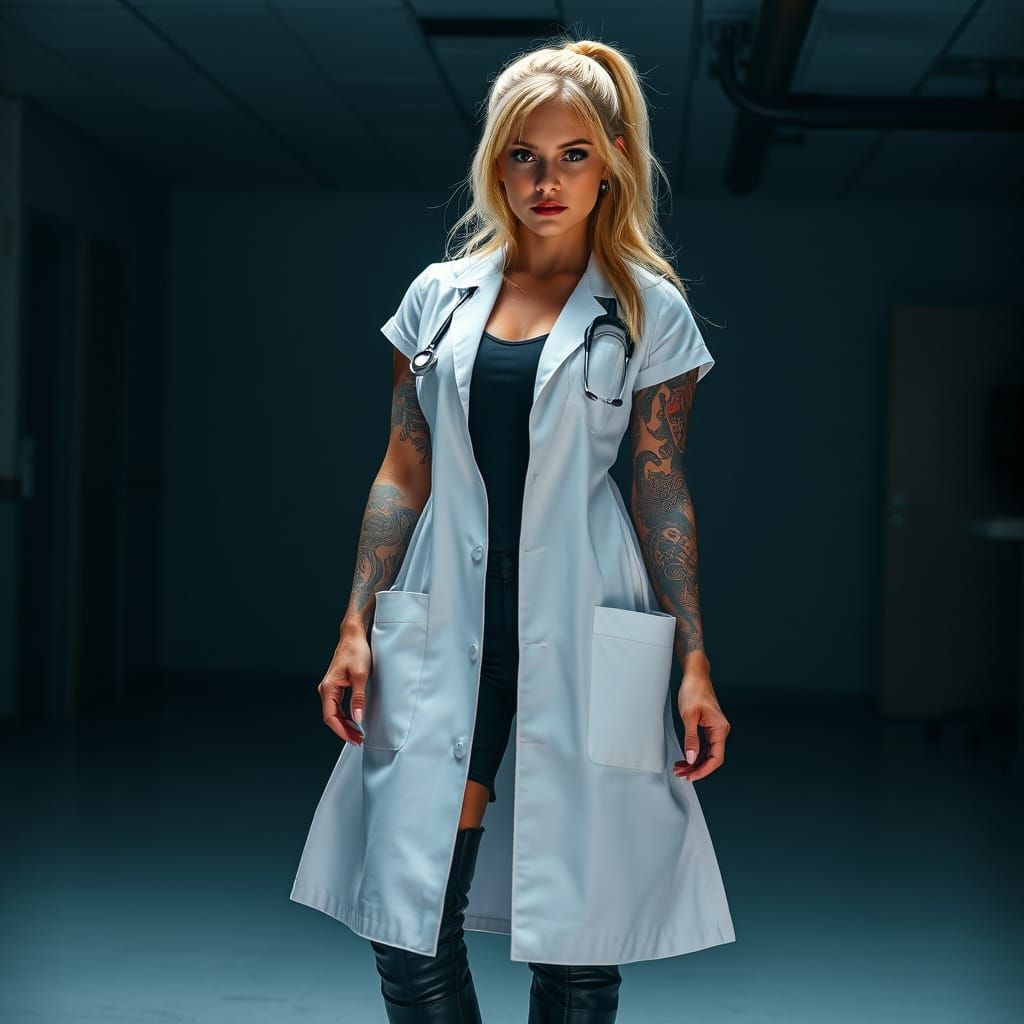 Hyper-Realistic Female Dentist in a Cyberpunk Aesthetic