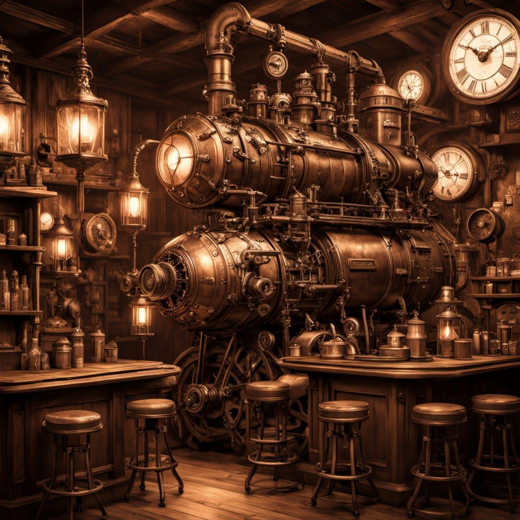 Vintage Steampunk Root Beer Bar Airship, Golden Age of Fligh...