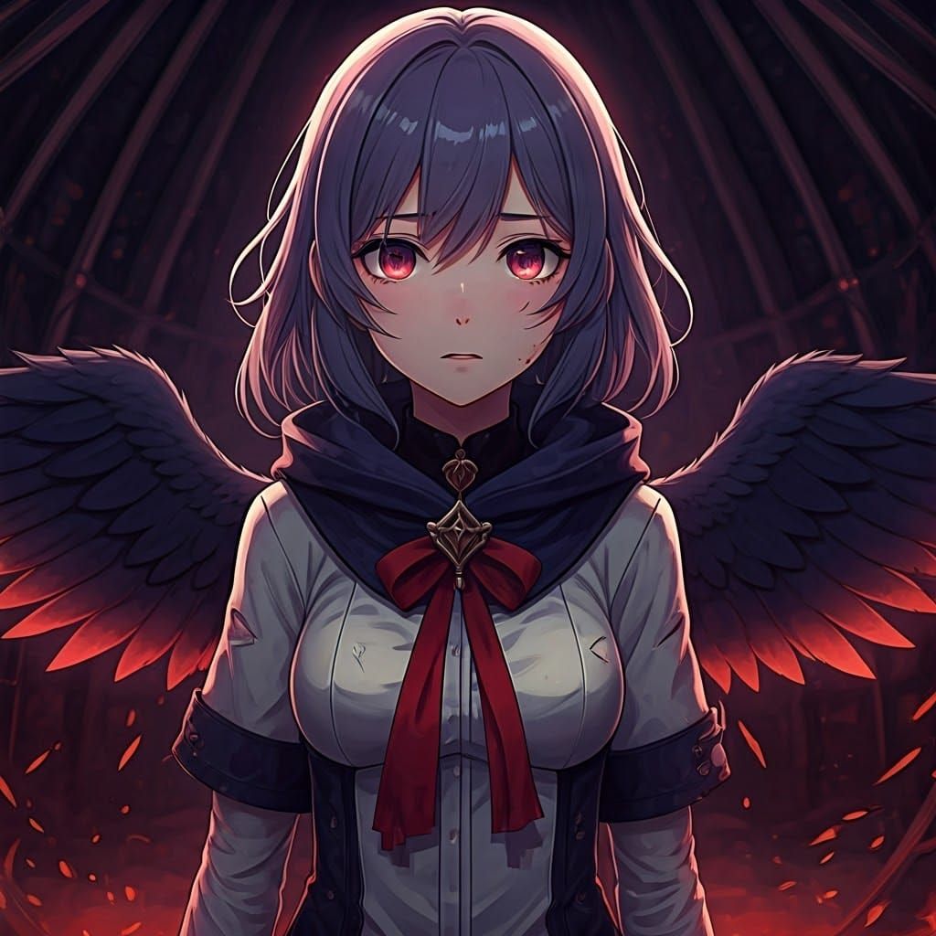 Anime Woman in Dark Fantasy Landscape, WLOP-Inspired