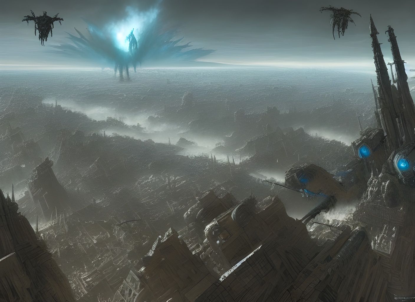 Albino Nephilim Battle Evil Robots in Epic Artwork