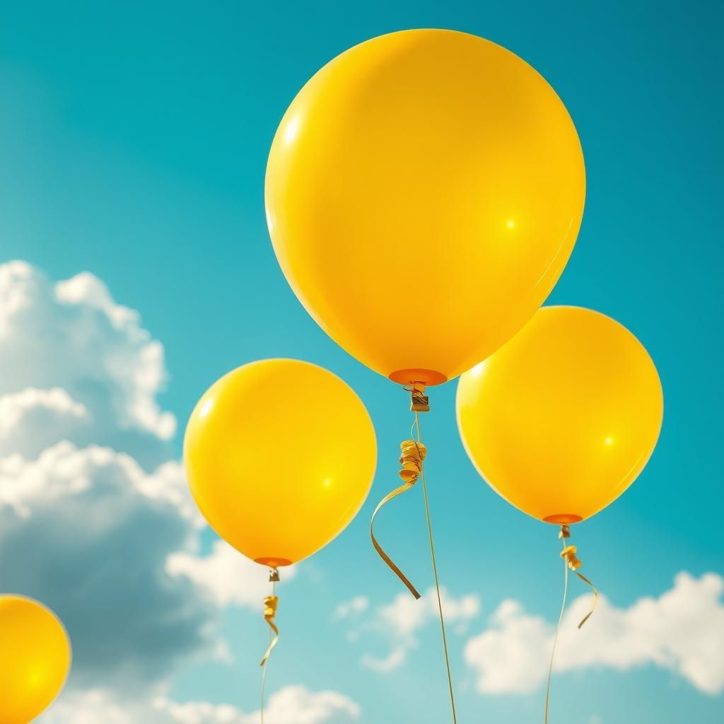 Yellow Balloons Soaring in Hyperrealistic Concept Art