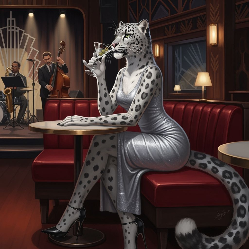 Glamorous Leopard Lady in Jazz Club, Art Deco Style