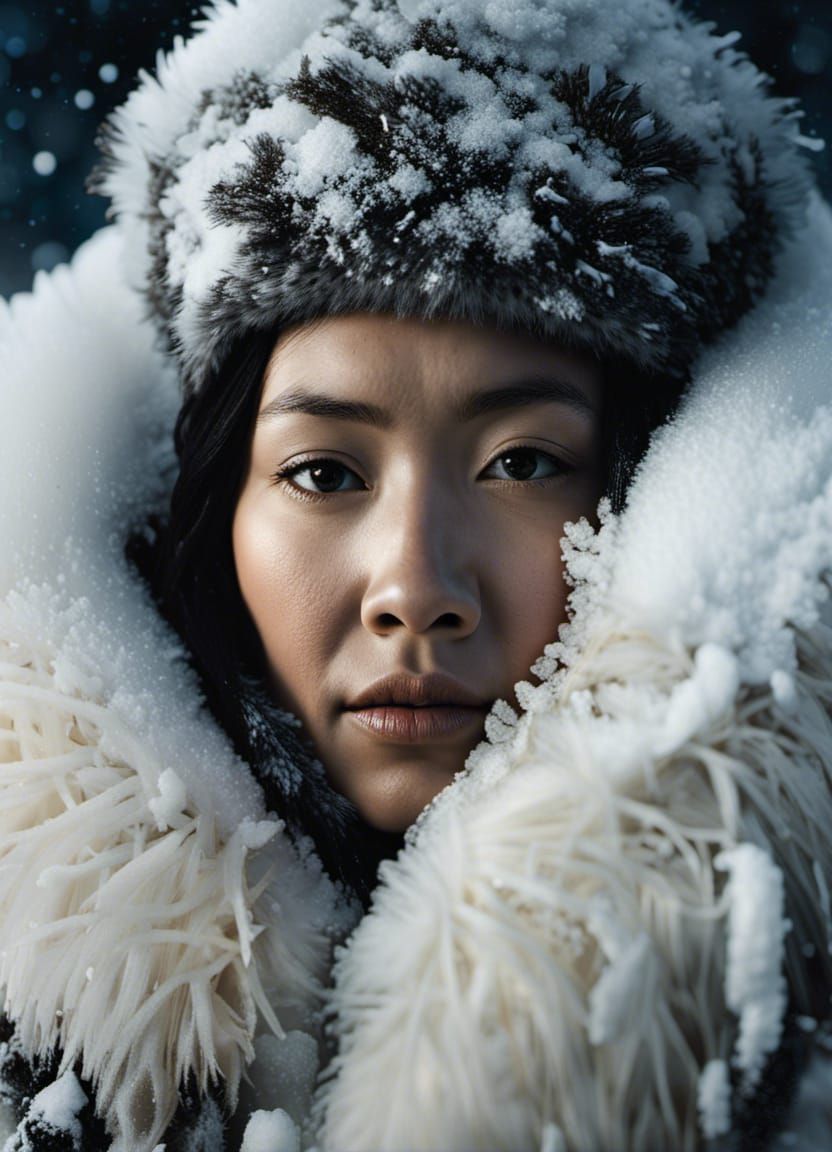 Iuit Woman Portrait in Winter Photography Style