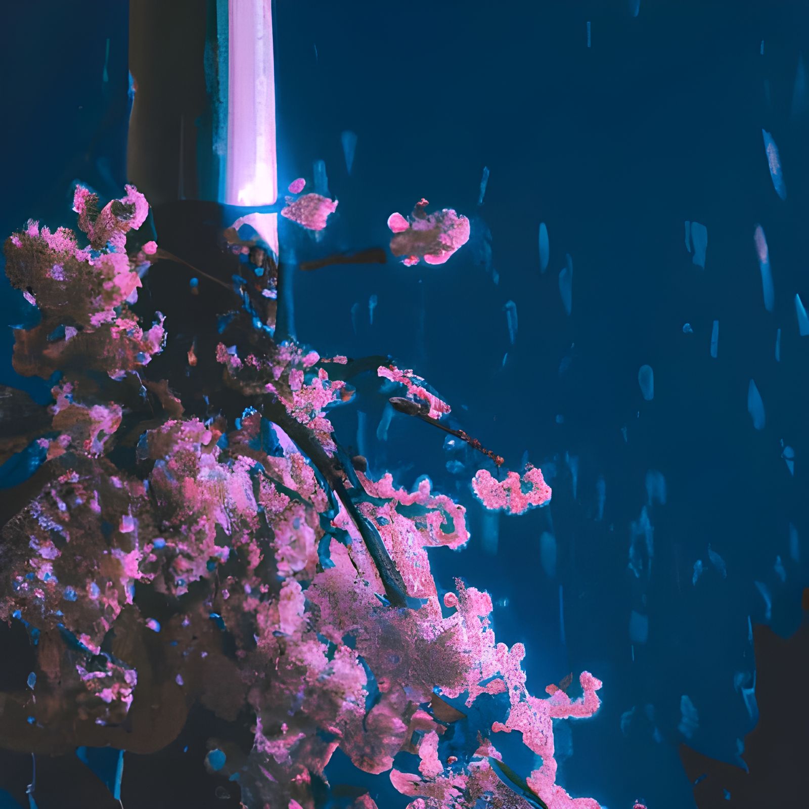 Robot Samurai in 90s Anime Cherry Blossom Scene