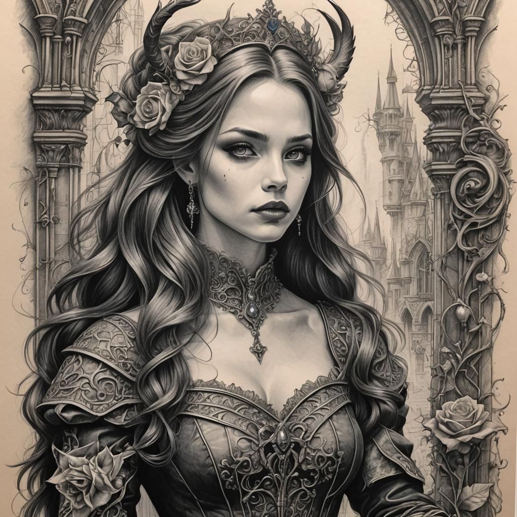 Gothic Art Pencil Sketch of Beauty and Beast