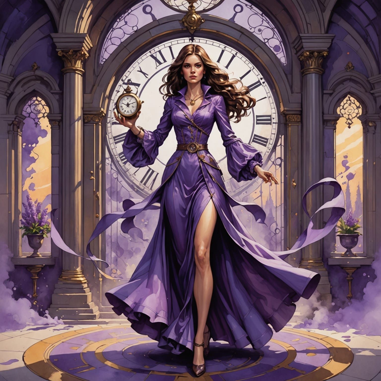 Woman in Lilac Gown Steps into Seventies Portal