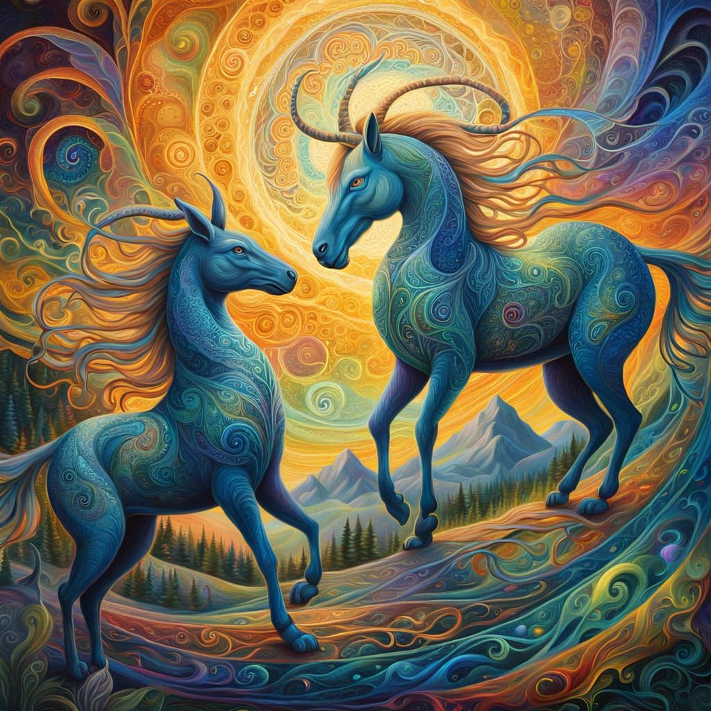 Mystical Creatures Painted in Visionary Art Style