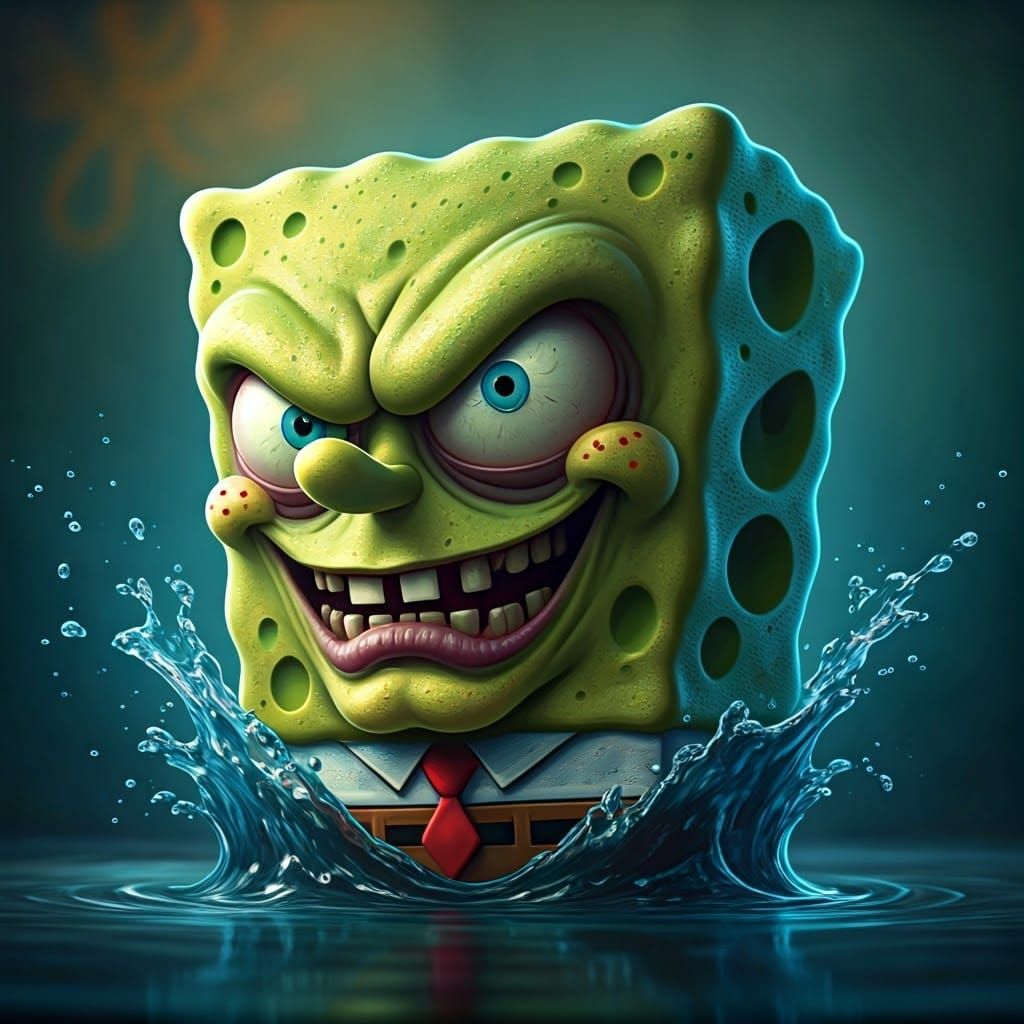 Menacing Zombie SpongeBob Caricature in 3D