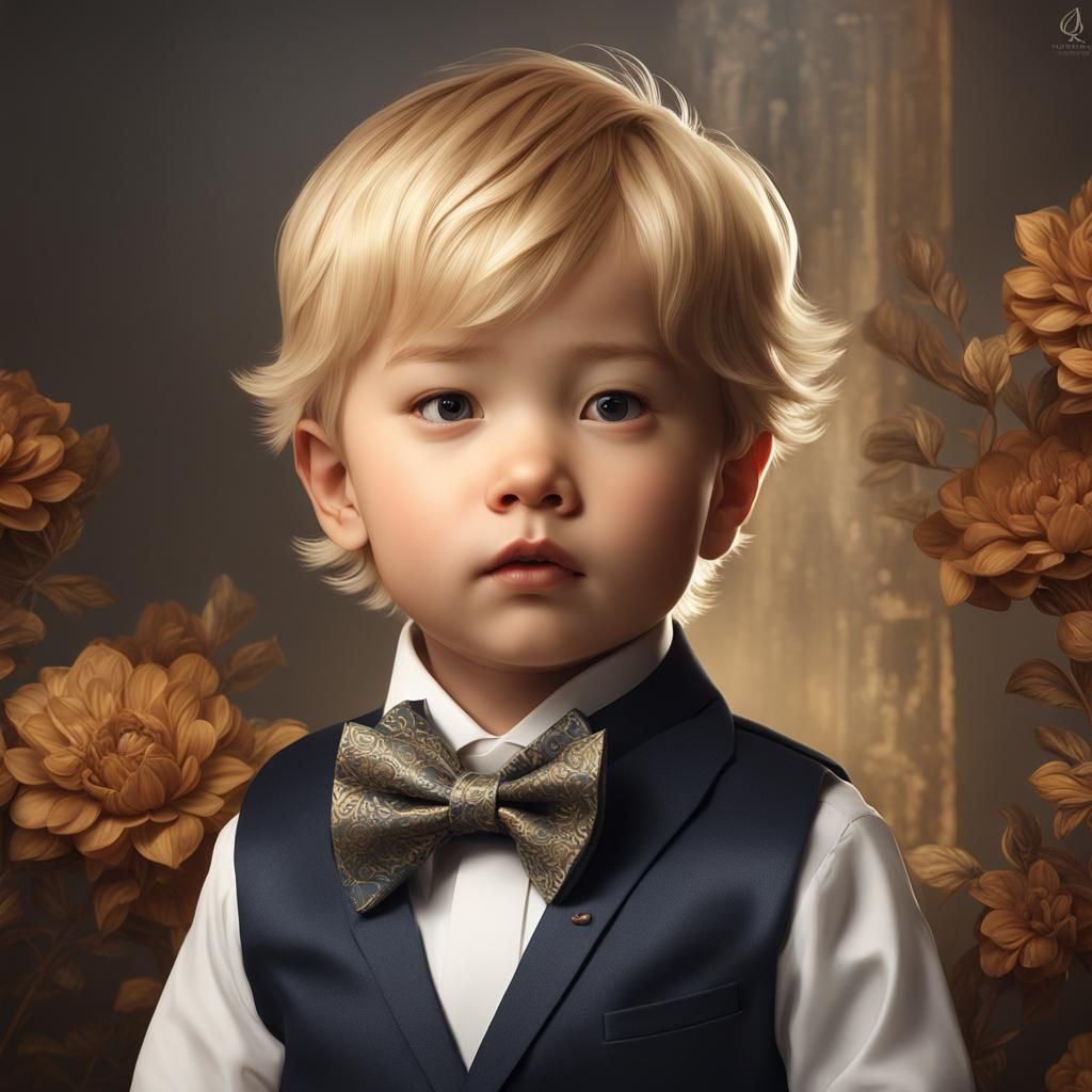 Toddler in Suit: Detailed Hyperrealistic Portrait